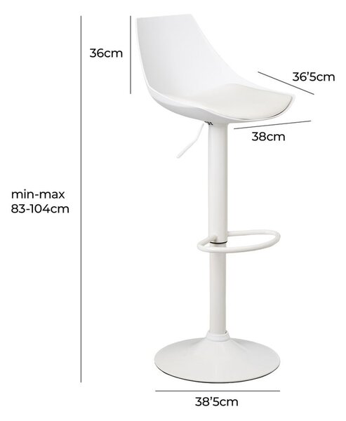 Бели бар столове в комплект от 2 бр. с регулируема височина от имитация на кожа (височина на седалката 56,5 cm) – Casa Selección