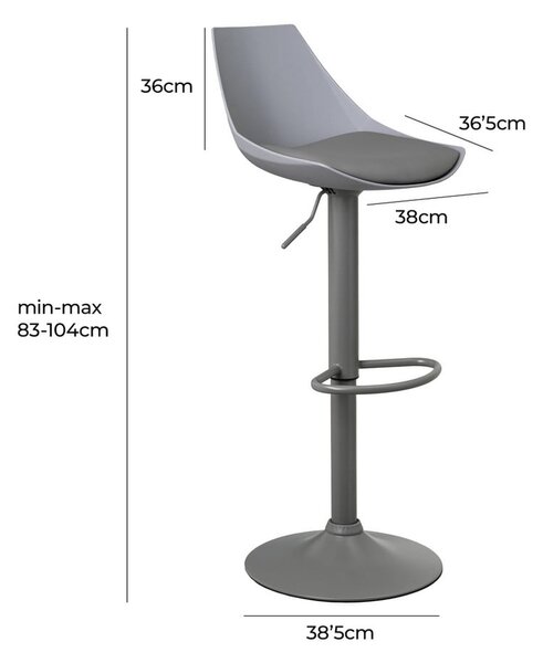 Сиви бар столове в комплект от 2 бр. с регулируема височина от имитация на кожа (височина на седалката 56,5 cm) – Casa Selección