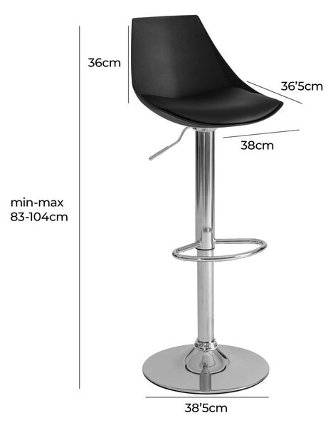 Черни бар столове в комплект от 2 бр. с регулируема височина от имитация на кожа (височина на седалката 56,5 cm) – Casa Selección