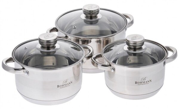 Комплект тенджери Bohmann BH 06-275, 6 части, 2.9/3.9/5.1 литра, Индукция, Инокс
