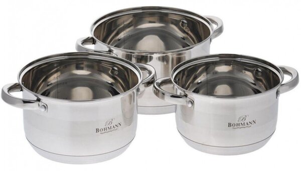 Комплект тенджери Bohmann BH 06-275, 6 части, 2.9/3.9/5.1 литра, Индукция, Инокс