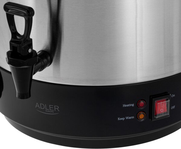 Електрически съд за пастьоризация и варене Adler AD 4538, 3000W, 28 л, 30-100°C, Поддържане на топлина, Светлинен индикатор, Инокс/черен