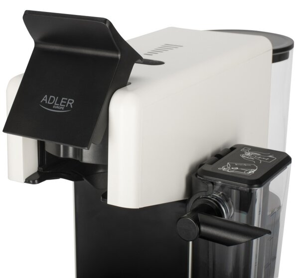 Еспресо машина Adler AD 4391, 1400W, 20 bar, 0.8 л, 8 приставки, Разпенване, Бял/черен