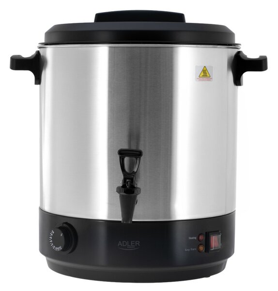 Електрически съд за пастьоризация и варене Adler AD 4538, 3000W, 28 л, 30-100°C, Поддържане на топлина, Светлинен индикатор, Инокс/черен