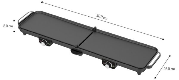 Двойна сгъваема електрическа скара Adler AD 6617, 3000W, Отваряне на 180°, 96х26 см, Незалепващи плочи, 2 термостата, Тавичка за мазнина, Черен