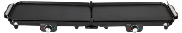 Двойна сгъваема електрическа скара Adler AD 6617, 3000W, Отваряне на 180°, 96х26 см, Незалепващи плочи, 2 термостата, Тавичка за мазнина, Черен