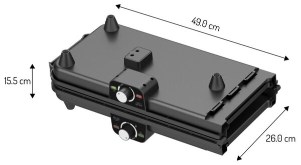 Двойна сгъваема електрическа скара Adler AD 6617, 3000W, Отваряне на 180°, 96х26 см, Незалепващи плочи, 2 термостата, Тавичка за мазнина, Черен