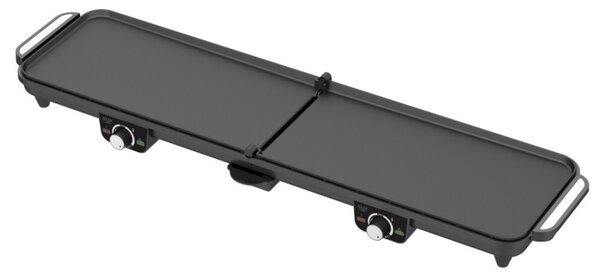 Двойна сгъваема електрическа скара Adler AD 6617, 3000W, Отваряне на 180°, 96х26 см, Незалепващи плочи, 2 термостата, Тавичка за мазнина, Черен