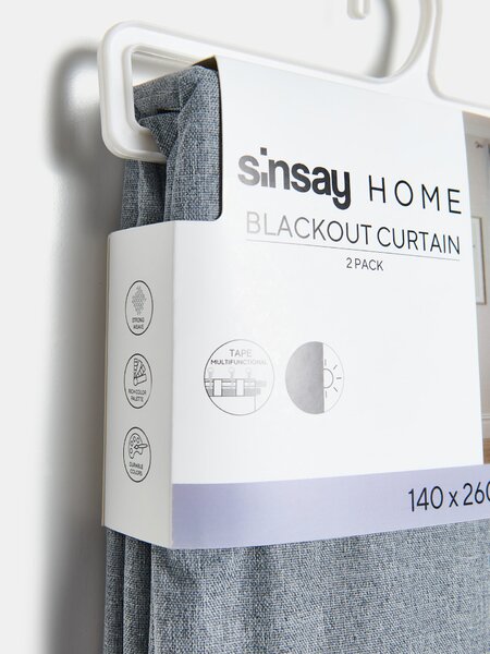 Sinsay - Комплект затъмняващи завеси с лента 2 pack - средно сиво