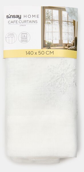 Sinsay - Комплект къси пердета с блестяща бродерия на снежинки 2 pack - бял