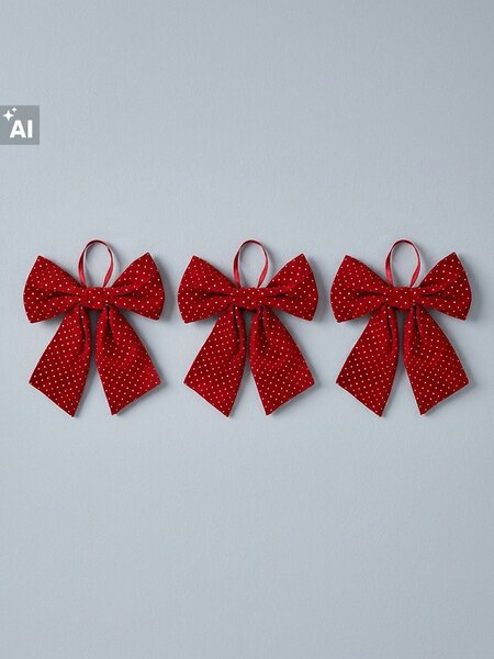 Sinsay - Кадифени коледни панделки със златисти апликации 3 pack - червeн