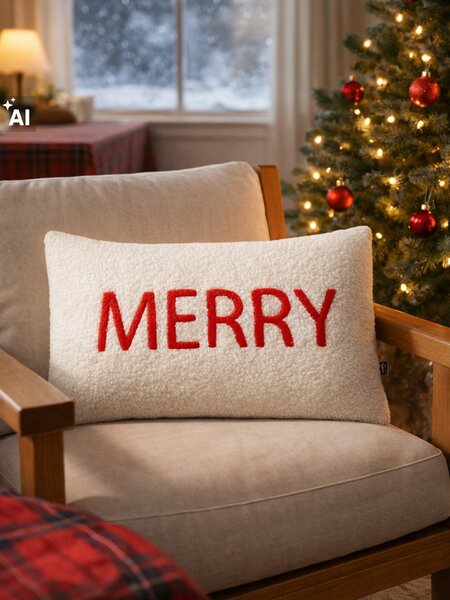 Sinsay - Коледна възглавница с надпис Merry - бял