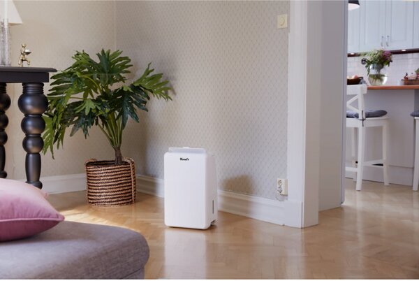 Влагоуловител Woods MRD10G, До 40 м2, За бани, 10l/24ч, Таймер, Регулируем поток, Хидростат, Бял