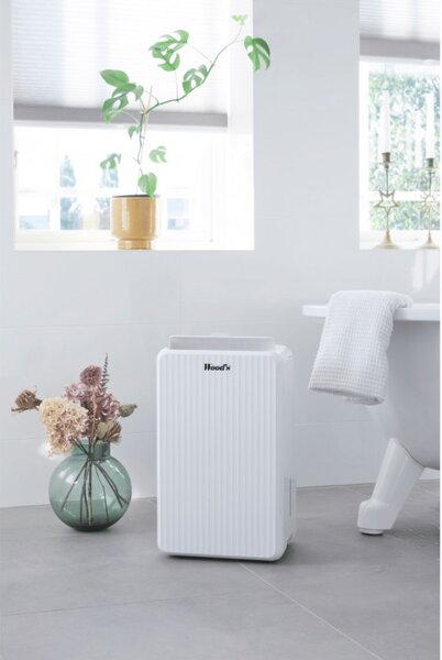 Влагоуловител Woods MRD10G, До 40 м2, За бани, 10l/24ч, Таймер, Регулируем поток, Хидростат, Бял
