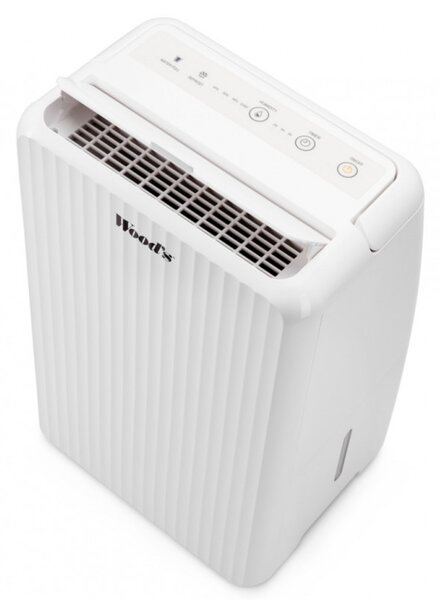 Влагоуловител Woods MRD10G, До 40 м2, За бани, 10l/24ч, Таймер, Регулируем поток, Хидростат, Бял