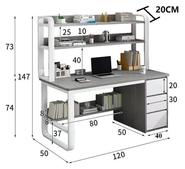 Бюро с рафтове Soco MDF натурален - бял 120x50x144см