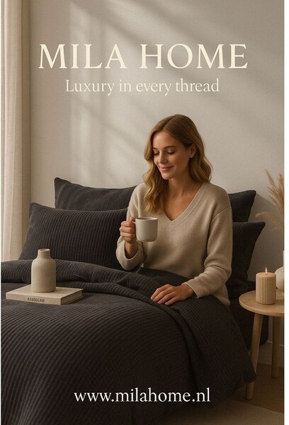 Антрацитно единично спално бельо от памук Renforcé 140x200 cm Waffle Striped – Mila Home Luxury