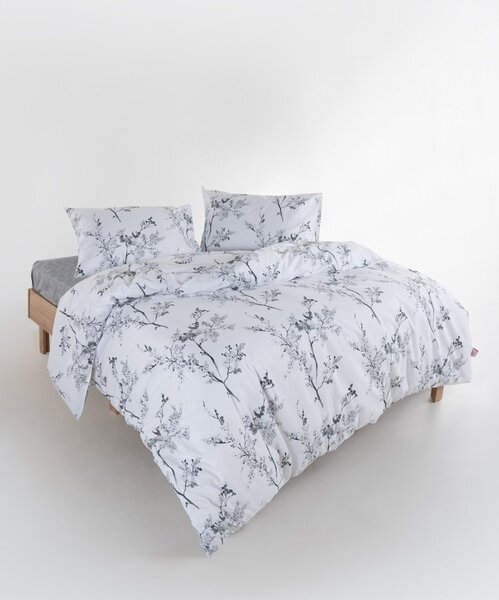 Бяло/сиво единично спално бельо от памук Renforcé 140x200 cm White Floral – Mila Home Luxury