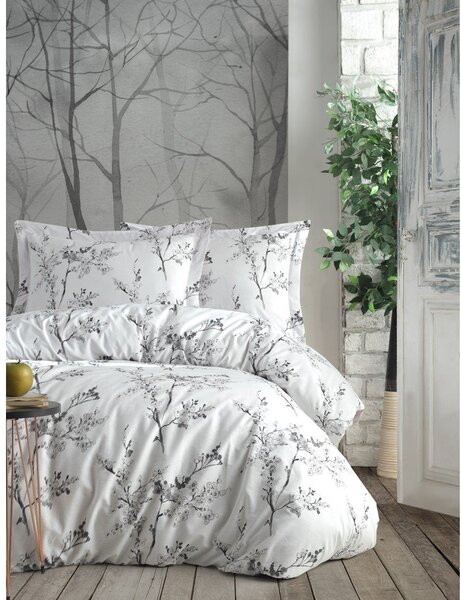 Бяло/сиво единично спално бельо от памук Renforcé 140x200 cm White Floral – Mila Home Luxury