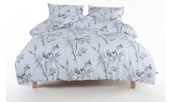 Бяло/сиво единично спално бельо от памук Renforcé 140x200 cm White Floral – Mila Home Luxury