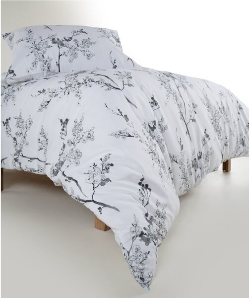 Бяло/сиво единично спално бельо от памук Renforcé 140x200 cm White Floral – Mila Home Luxury