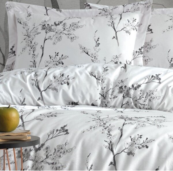 Бяло/сиво единично спално бельо от памук Renforcé 140x200 cm White Floral – Mila Home Luxury