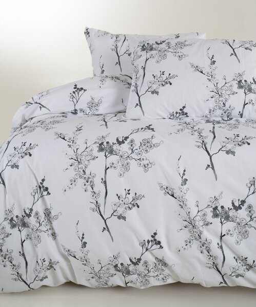 Бяло/сиво единично спално бельо от памук Renforcé 140x200 cm White Floral – Mila Home Luxury