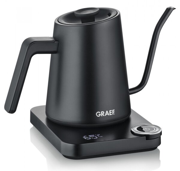 Електрическа кана за вода Graef Pour-over GK502, 1200W, 900 мл, 40-100°C, Keep Warm, Филтър, Чучур тип "Лебедова шия", Черен мат