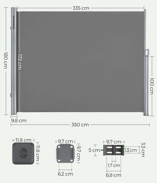 Странична тента Songmics Сива 180x350 см