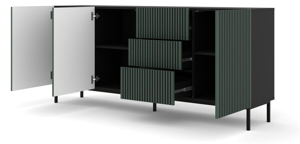 Комод Ravenna F 200 3D3S боядисан фрезован MDF, черно/тъмнозелено