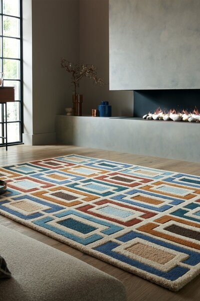 Килим Илюзия Ретро Блокове Синьо 160X230 cm, Flair Rugs
