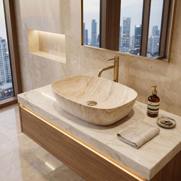 Умивалник за плот Rea Freja Travertine Matt