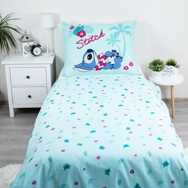 Синьо единично памучно детско спално бельо 140x200 cm Lilo a Stitch "Hawaii" – Jerry Fabrics