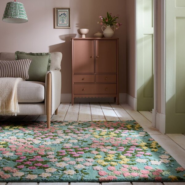 Ръчно изработен вълнен килим в цвят мента 160x230 cm Emilia Floral – Flair Rugs