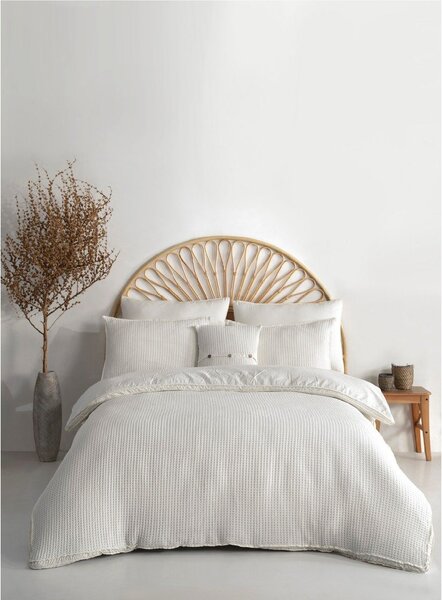 Бяло единично спално бельо от памук Renforcé 140x200 cm Waffle Striped – Mila Home Luxury