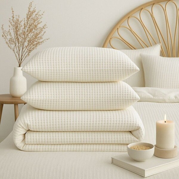 Бяло единично спално бельо от памук Renforcé 140x200 cm Waffle Striped – Mila Home Luxury