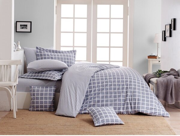Сиво единично спално бельо от памук Renforcé 140x200 cm Linear Calm Geometric – Mila Home Luxury