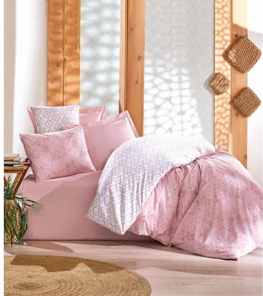 Бяло/розово единично спално бельо от памук Renforcé 140x200 cm Soft Geometry – Mila Home Luxury