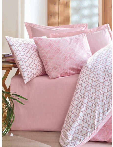 Бяло/розово единично спално бельо от памук Renforcé 140x200 cm Soft Geometry – Mila Home Luxury