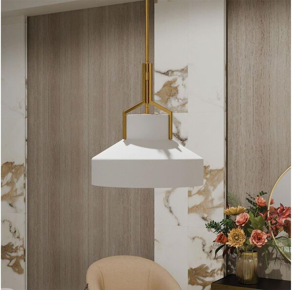 Quoizel QZ-BRECKEN-2P-AB-OPAL - Полилей на тръба BRECKEN 2xE27/60W/230V златист/бял