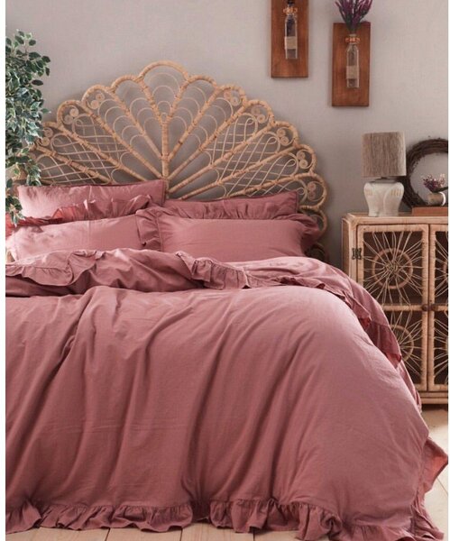 Розово единично спално бельо от памук Renforcé 140x200 cm Ruffle Striped – Mila Home Luxury