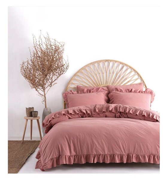 Розово единично спално бельо от памук Renforcé 140x200 cm Ruffle Striped – Mila Home Luxury