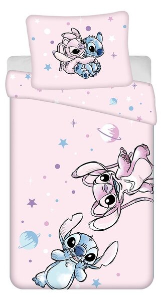 Розово единично памучно детско спално бельо 140x200 cm Lilo a Stitch "Universe" – Jerry Fabrics