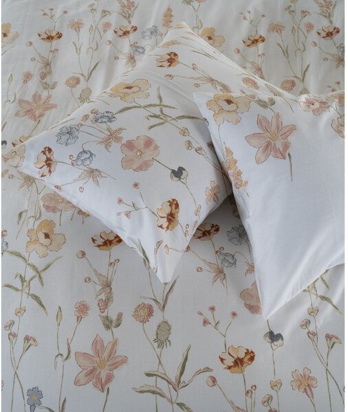 Бяло двойно удължено спално бельо от памучен сатен 240x220 cm Ivory Garden Floral – Mila Home Luxury