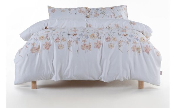 Бяло двойно удължено спално бельо от памучен сатен 240x220 cm Ivory Garden Floral – Mila Home Luxury