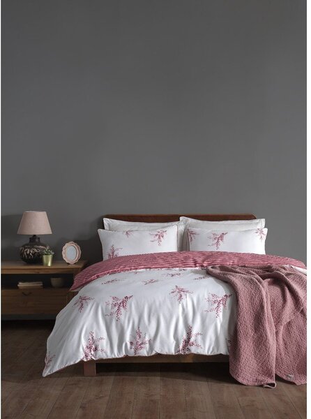 Бяло/розово двойно удължено спално бельо от памук Renforcé 240x220 cm Breeze Floral – Mila Home Luxury