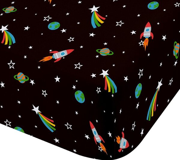 Черен еластичен единичен детски чаршаф 90x190 cm Rainbow Rockets – Catherine Lansfield