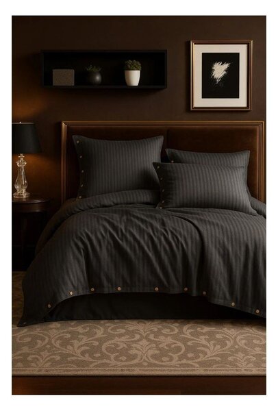Тъмносиво двойно удължено спално бельо от памук Renforcé 240x220 cm Como Striped – Mila Home Luxury