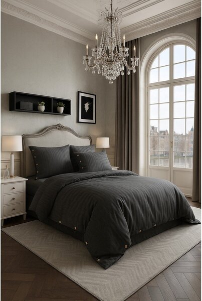 Тъмносиво двойно удължено спално бельо от памук Renforcé 240x220 cm Como Striped – Mila Home Luxury