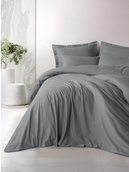Сиво единично спално бельо от памук Renforcé 140x200 cm Checkered – Mila Home Luxury